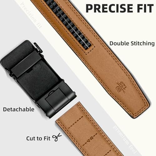 QVGFCTB Ratchet Belts for Men - 2 Pack Leather Belts for Men, Easy to Slide Adjustable, Trim to Fit, Gift for Him, Dress&Casual (1 3/8") - Thumbnail 3