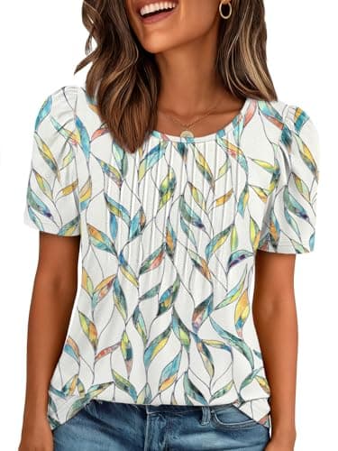 ATHMILE Blouses for Women Short Sleeve Summer Tops Pleated Dressy Casual Spring Clothes Beach Vacation 2026 - Image 1