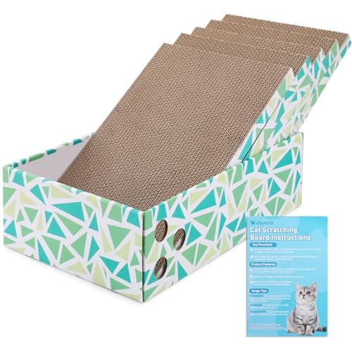 Cat Scratch Pad with Box, 5 Packs in 1 Cat Scratcher Board for Indoor Cats, Reversible Heavy-Duty Corrugated Scratching Board for Cats, Medium and Small Cats, Furniture Protection - Image 1