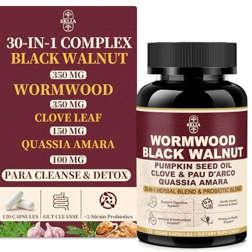 120CT 30-in-1 Liposomal Wormwood Black Walnut Clove Cleanse for Humans Capsules – Gut Cleanse & Digestive Support with Clove, Pumpkin Seed Oil, Garlic, Quassia Amara | 10X Concentrated | Vegan 1815mg - Image 1