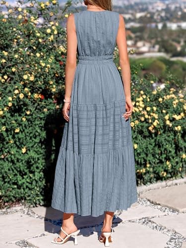 BTFBM Summer Dresses for Women 2026 Sleeveless Boho V Neck A Line Flowy Spring Casual Maxi Dress Beach Vacation Pockets(Blue Grey, XX-Large) - Thumbnail 3