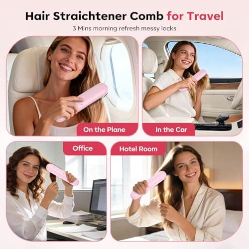 Go Brush Pro for Short Hair Hair Straightener Brush Cordless & Portable with 300M Negative Ions, 4 Temps Fast Heating, Game Day Ready Styling Tool for Watch Parties, Travel & Daily Use Nude Pink - Thumbnail 2