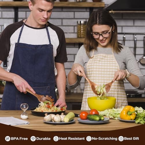 Wooden Spoons for Cooking - 8-Piece Wooden Kitchen Utensil Set made of Natural Solid Wood Material-Includes Spoons,Spatulas,Ladles,Mixing Spoon and Utensil Holder,Valentine's Day Gifts - Thumbnail 2