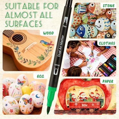 【120 Colors】Adult Coloring Book Markers No Bleed – Dual Felt Tip (Fine & Brush) Art Markers for Teens/Kids – Gel Acrylic Paint Pens Set for Sketching, Drawing, Rock Painting, Journaling, Non Bleeding. - Thumbnail 6