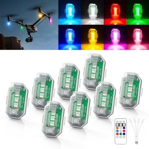Wireless RGB LED Aircraft Strobe Lights with Remote Control, 8 Colors 10 Flash Modes DIY Mode Anti-Collision Lights Waterproof Emergency Warning Light for Large Drone Car Motorcycle Bike 8Pcs - Image 1