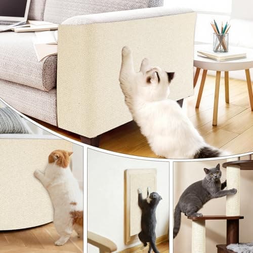 Cat Scratch Mat for Couch, Wall & Cat Tree - 78.7" Trimmable Self-Adhesive Cat Scratcher, Cat Scratch Furniture Protector, Felt Alternative to Sisal, DIY Cat Tower Replacement, 2 Pack (Beige) - Thumbnail 4