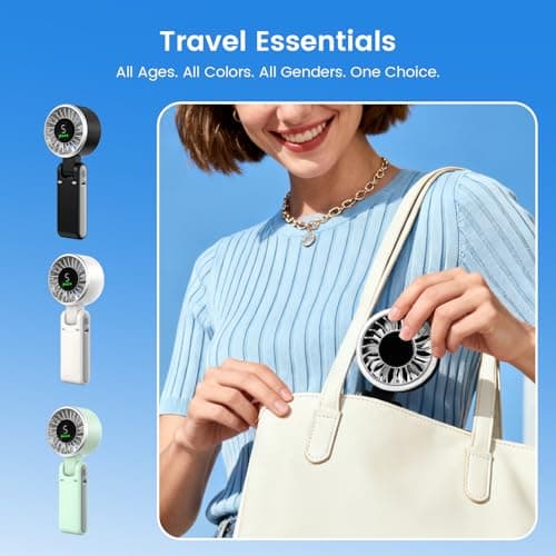 AWOAWO Portable Handheld Fan, 5 Gear Wind, Battery Operated, Up to 13 Working Hours, Mini Personal Hand Fan Blow Cold Air for Travel, Beach, Vacation & Outdoor Activities（White） - Thumbnail 6