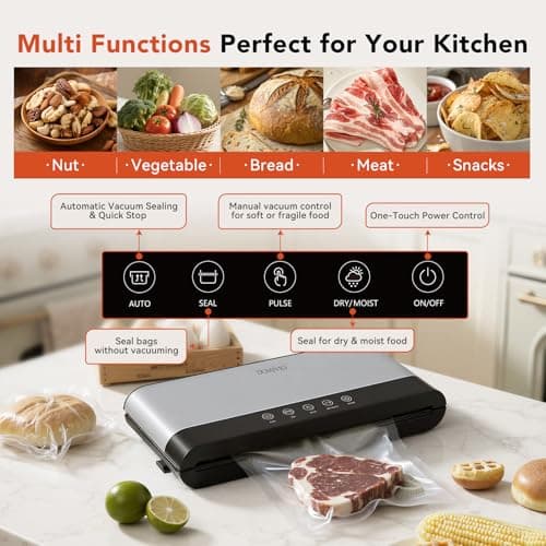 85Kpa Vacuum Sealer Machine for Food, 5-in-1 Food Saver with 20 BPA-Free Bags – Dry & Moist Modes, Compact Easy-to-Use Vacuum Sealer for Meal Prep (SJ2085) - Thumbnail 2