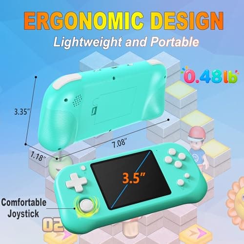 Beijue Handheld Game for Kids with 3.5'' IPS Screen 139 Preloaded 32 Bit Electronic Video Games, Portable Rechargeable Gaming Player Toy for Boys Girls Seniors Gift (Parrot Green) - Thumbnail 4