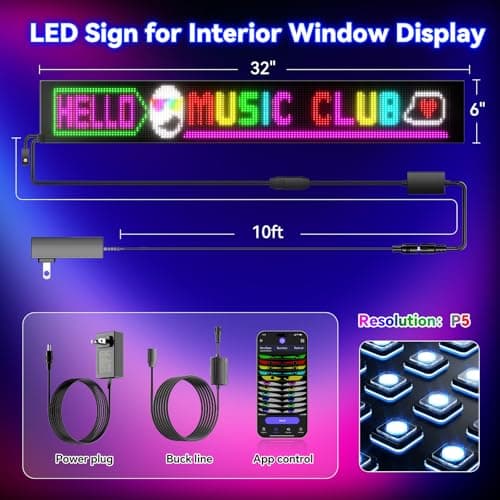Large Programmable LED Sign, P5 Resolution Indoor Store LED Sign, Bluetooth APP, for Business Retail Shop Window Display (32"x 6") - Thumbnail 5