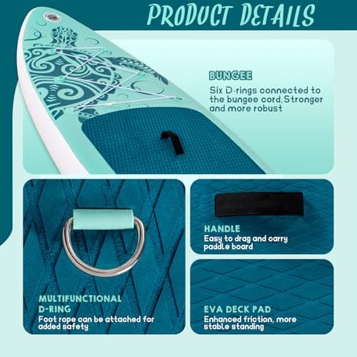 FEATH-R-LITE Inflatable Paddle Board Stand Up Paddleboards for Adults SUP with Complete Premium Accessories Pump, Adjustable Paddle, Leash, Three Fins, Waterproof Phone Bag, Repair Kit, Backpack - Thumbnail 3