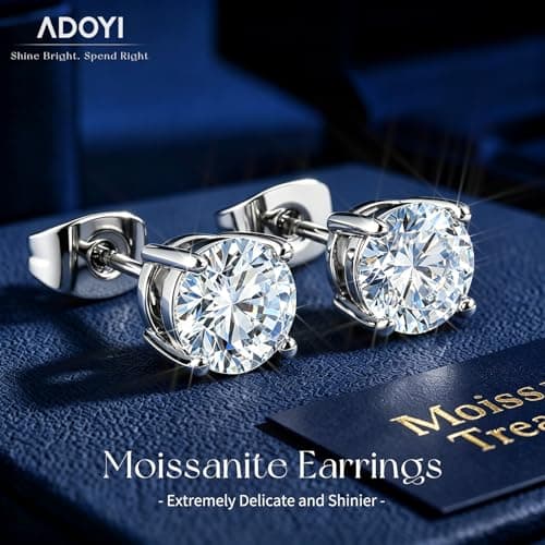 adoyi Moissanite Diamond Stud Earrings for Women Men 925 Sterling Silver Post Hypoallergenic 18K White Gold Plated Flat Back Stud Earring Jewelry Round Cut D Color VVS1 Clarity Gift for Women 1.0CT - Thumbnail 6