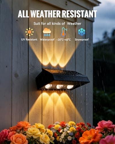 Solar Fence Lights Outdoor Waterproof 12 Pack, 3 Modes (3000K/4500K/6000K), 6 LEDs Up and Down Fence Lights Solar Powered for Outside, Deck Lighting for for Backyard/Garden/Patio/Garage Wall Decor - Thumbnail 5
