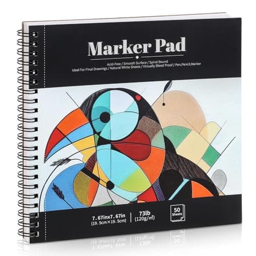 50 Sheets Marker Paper Pad, 7.6×7.6 Inch Bleedproof Art Sketch Pad, 73lb/120gsm Drawing Paper Spiral Sketch Book, Alcohol Marker Paper Painting Coloring Paper for Beginners, Artists, Ideal Gift - Image 1