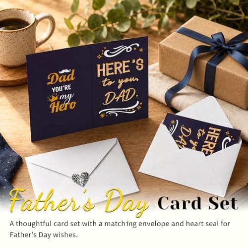 Oeyliz Fathers Day Card for Dad from Daughter Son Happy Fathers Day Gift from Wife Happy Father's Day Cards for Husband First Fathers Day Card with Envelopes and Stickers (Navy Blue) - Thumbnail 2
