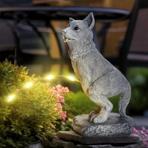 VOFSTAND Garden Statues Dog Statue with Solar LED Light, Ideal Gifts for Friends or Family's Birthday, Outdoor Decorations for Yard - Thumbnail 6