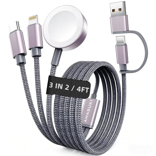 2026 Travel Essentials,3 in 2 USB C Cable for Apple Watch Charger,iPhone Charger,Multi Charging Cable,Cruise Vacation Camping Essentials for iWatch Series 11-2/Ultra,iPhone 17-12,Car,Sony PSP Cables - Image 1