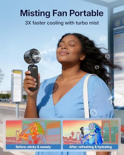 Bearwind Misting Fan Portable - Handheld Turbo Fan with Cool Mist Spray, 4000mAh Rechargeable, 5 Speeds, Personal Foldable Water Mister for Summer Travel, Beach & Outdoor Essentials - Black - Thumbnail 2