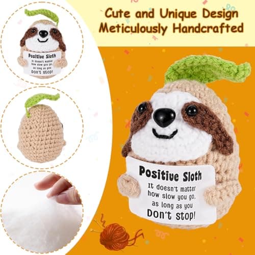 Gifts for Him Her, Positive Crochet Animals,Card Conten: Positive Sloth, It Doesn't Matter How Slow You Go, As Long As You Don't Stop! Encouragement Gifts for Women Men - Thumbnail 3