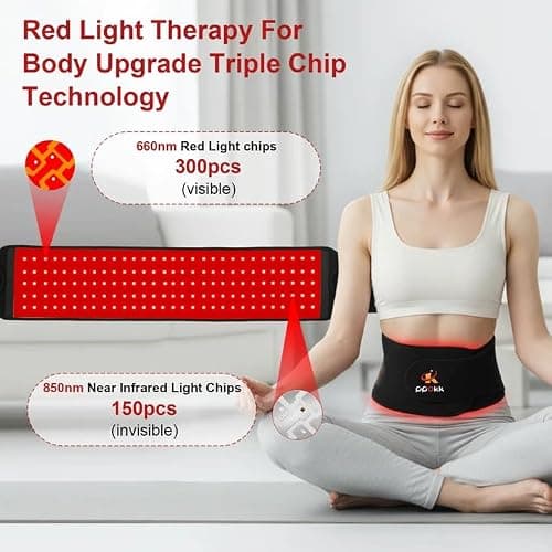 Red Light Therapy for Body,150 LEDs Infrared Light Therapy Wrap Belt for Waist,Upgraded 3 in 1 Led Beads,660nm Red Light &850nm Near Infrared Light Device for Back with Timer - Thumbnail 2