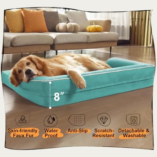Large Dog Bed Orthopedic Washable, Orthopedic Dogs Bed with Removable Bolsters, Washable Beds for Large Dogs, Waterproof Pet Beds and Non-Slip Bottom, Extra Aqua Blue XXXLarge Dog Sofa - Thumbnail 6