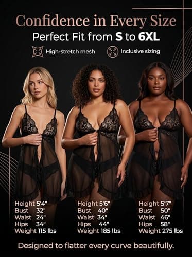 AOOXOOA Women's Babydoll Lingerie Set with G-String, Black, XL - Thumbnail 2