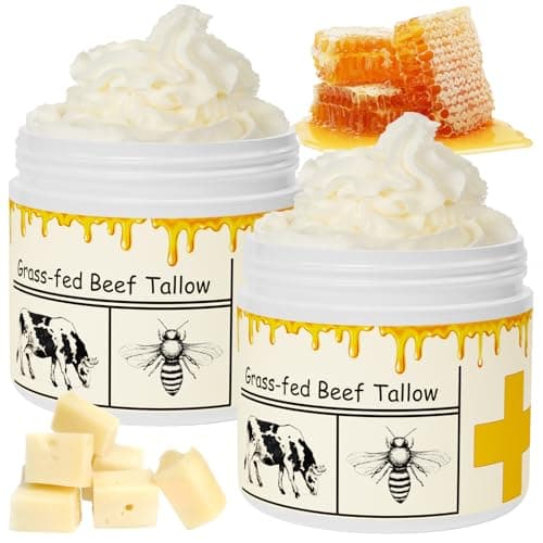mkzea Beef Tallow for Skin, Beef Tallow, Tallow and Honey Cream, Grass Fed Beef Tallow, Whipped Beef Tallow for Face Moisturizer for All Purpose with Raw Honey Tallow Balm, 2 packs - Image 1