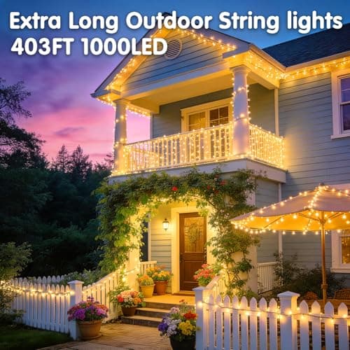 KNONEW 403ft 1000 LED Christmas String Lights Outdoor 8 Modes & Timer Fairy Light Plug in Waterproof LED Wedding Lights for Xmas Yard Tree Party Holiday Decor (Warm White) - Thumbnail 2