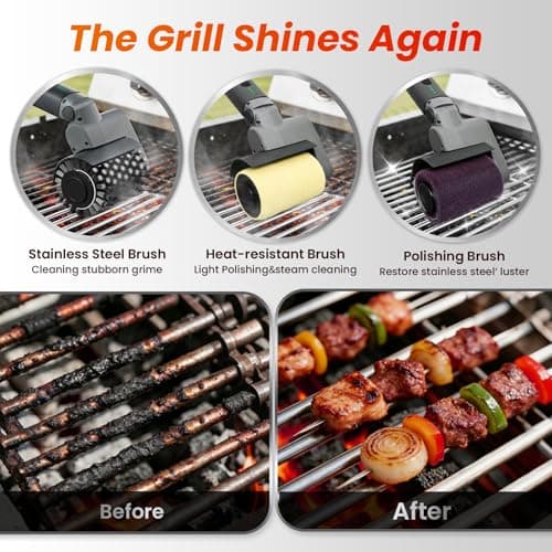 VOXPOA Electric Grill Brush for Outdoor Grill,3-in-1 Kit Cordless Rotary Grill Cleaner with 3-Speed Control&Angle Adjust,Safe for Cast Iron/Stainless-Steel Grates,Ideal BBQ Gifts for Men Dad - Thumbnail 5