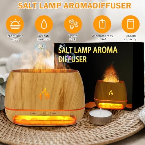 3-in-1 Ultrasonic Essential Oil Diffuser & Himalayan Salt Lamp Diffuser & 7 Colors Changing Oil Diffuser,100% Pure Himalayan Pink Salt Rock, Waterless Auto off-200ml (Wooden Grain) - Thumbnail 6