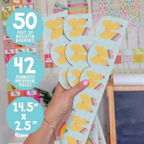 50ft Bulletin Board Borders Trim - Classroom Borders for Bulletin Board Decorations, Teacher Supplies for Classroom Decor Preschool, Kindergarten & Elementary, Pencils Scalloped Boarders - Thumbnail 4