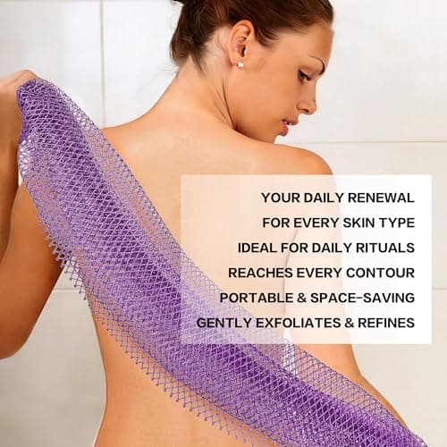 UJFQBH Authentic African Net Sponge - 2 Pcs Natural Exfoliating Net Scrubber, Gentle for Sensitive Skin, Deep Clean Body, Back & Legs, Fast Drying & Odor-Free（Green & Purple） - Thumbnail 5