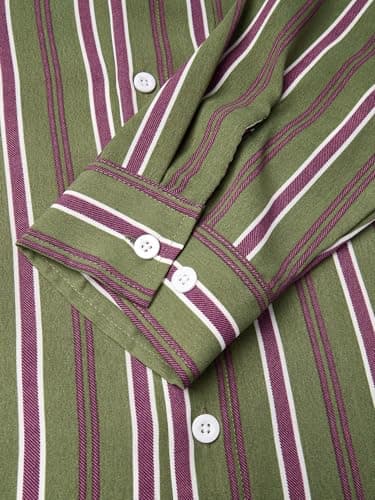 Hardaddy Men's Classic Color Contrast Striped Shirt Long Sleeve Casual Button Down Shirts Blouse Green M - Thumbnail 2