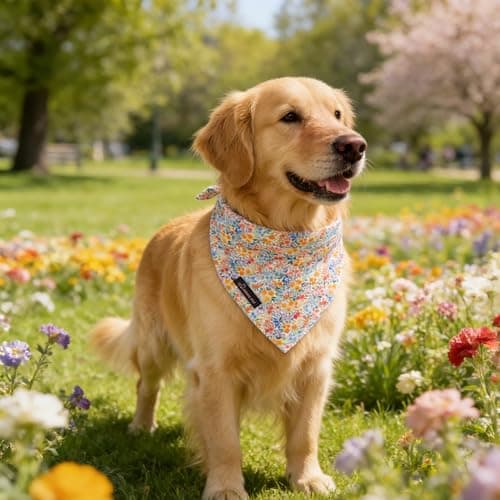 ARING PET Girl Dog Bandana, Spring Summer Daisy Floral Pet Bandana Scarf Triangle Bibs for Puppy Small Medium Large Dogs-L - Thumbnail 5