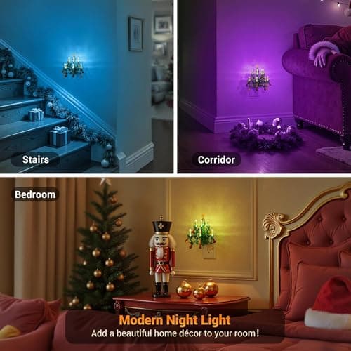 JandCase Night Lights Plug into Wall, 2 Pack Christmas RGB Pendant Night Light with Flame Effect,10 Color Changing Nightlight with180° Rotatable,Dimmable Plug in Night Light for Home Holiday Decor - Thumbnail 6