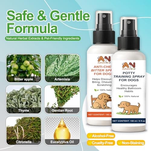 AutumnNest Dog Behavior Training Kit – 2-Pack No Chew Spray + Potty Training Spray – 2×150ml Behavior Correction Set for Puppies & Adult Dogs – Safe & Natural Indoor/Outdoor Training Aid - Thumbnail 5