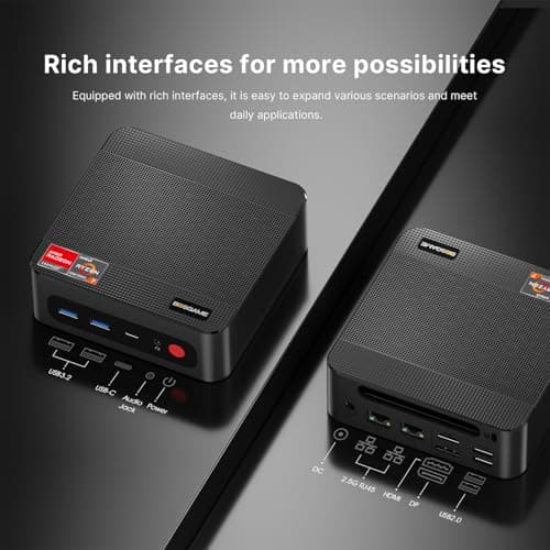 BOSGAME P4 Ultra Mini PC Ryzen 7 7730U(Over 7735U/7430U), 16GB RAM 1TB NVMe SSD Mini Computers, Dual 2.5G LAN, Wi-Fi 6E, BT5.2, 4K Triple Display HDMI | DP | Type-C, Home Office Business - Thumbnail 3