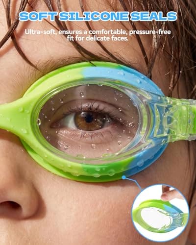 Aegend Swim Goggles for Kids Age 3-8 Anti-Fog Clear Vision Full Protection Goggles Perfect for Toddler Swimming (Green-1 Pack) - Thumbnail 2