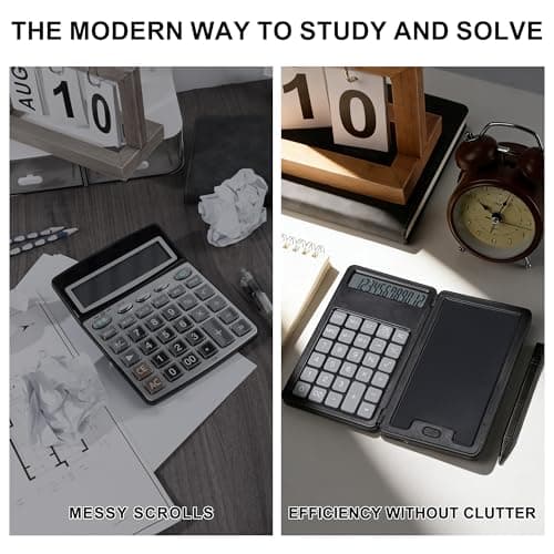 Niodel Desktop Calculator with 6.5" LCD Writing Tablet, 12-Digit Foldable Desktop Calculator with Stylus, Portable Professional Financial Notepad for School, Office & Business(Black) - Thumbnail 6