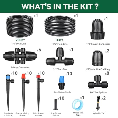Drip Irrigation System for Garden, 2026-Upgraded Quick Connect Garden Watering Kit All-in-One with 1/2 inch 1/4 inch Irrigation Tubing for Garden, Lawn, Greenhouse, Raised Beds (233FT) - Thumbnail 2