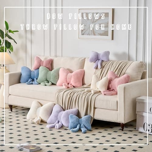 XIAIJIA Bow Pillow Decorative Pillows Aesthetic Home Decor Soft Seat Cushions Cute Throw Pillow for Couch Bow Room Decor Pink 12 * 9inch - Thumbnail 5