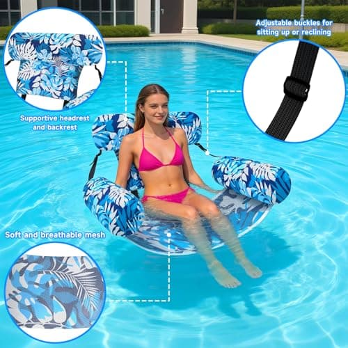 Nyrveua 3 Pack Pool Floats Adult, Adjustable Heavy Duty Inflatable Pool Floats Chair, Portable Pool Float Lounger for Adults & Kids, Pool Floaties Noodles for Summer Pool Beach Lake Party Relaxing Fun - Thumbnail 4
