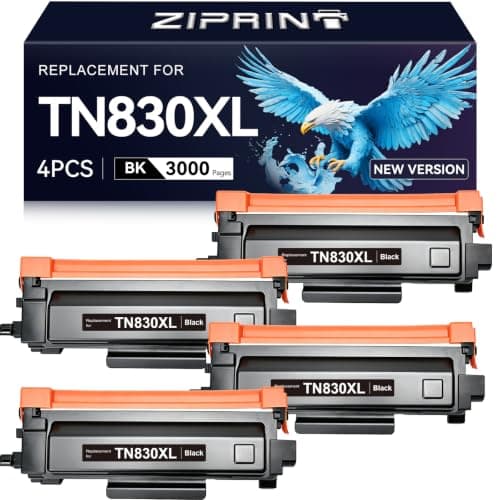 ZIPRINT TN830XL Toner 4 Pack(with chip) Compatible Replacement for Brother tn830 tn 830xl tn830/xl/v tn 830 Toner for HL-L2460DW HL-L2405W DCP-L2640DW MFC-L2820DW MFC-L2900DW HL-L2480DW Printer