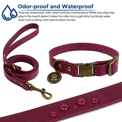 Wisedog Waterproof Dog Collar and Leash Set, Adjustable Puppy Collar with Cute Tag 6FT Dog Leash with Poop Bag for Small Medium Large Dogs (XL, Burgundy) - Thumbnail 4