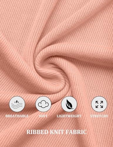 GKBK Ribbed Short Sleeve Tops for Women Henley V Neck Top Slim Fitted Tight Basic Tee Tshirts Cute Summer Tops 2025 Trendy Going Out Workout Outfits Pink S - Thumbnail 5