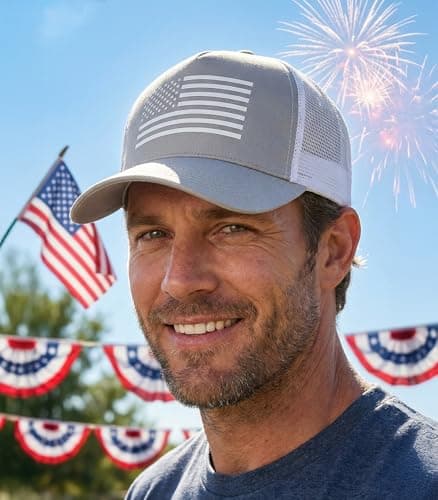 spxkd American Flag Trucker Hat,USA Hat for Men Women Snapback Baseball Cap Adjustable Breathable Mesh Side Durable Hats Outdoor(US, Alpha, Medium, 2 Pcs Khaki and Light Grew) - Thumbnail 6