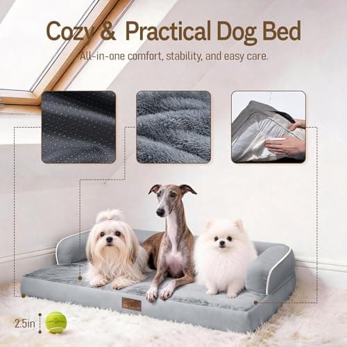 Comfort Expression Washable Orthopedic Large Dog Bed - Jumbo Large Dog Bed with Removable & Waterproof Cover Soft Pet Couch with Foam Support for Big Size Dogs with Bolster, 45x35 - Thumbnail 4
