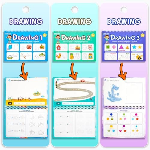 MarcZero Magic Grooved Writing Practice Books for Kids Ages 3-8, 10 Books Reusable Handwriting Tracing Books with Disappearing Ink Pen, Preschool Tracing Educational Learning Gifts - Thumbnail 6