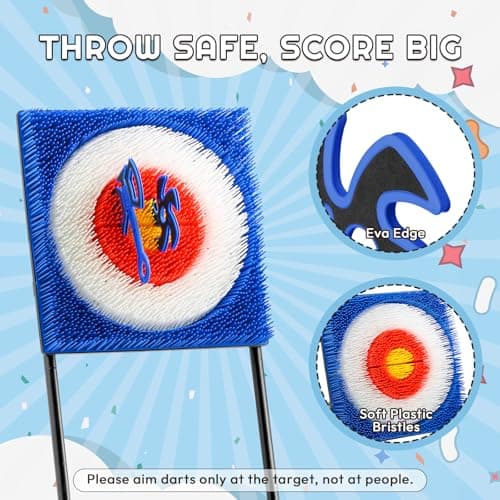 A11N SPORTS Axe Throwing Game with Steel Frame and Bristle Target, Safe Indoor Outdoor Target Game Set, Adjustable Height Yard Game with Axes & Stars for Backyard, Lawn, or Party Play (Blue/Red) - Thumbnail 3