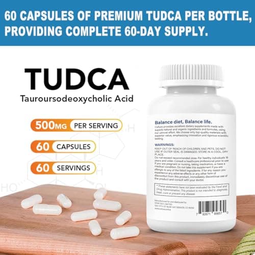 TUDCA 500mg Supplement, Liver and Gallbladder Support, Genuine Purified Bile Salts with Bitter Taste, Vegan, Gluten Free, Non GMO - 60 Capsules - Thumbnail 6